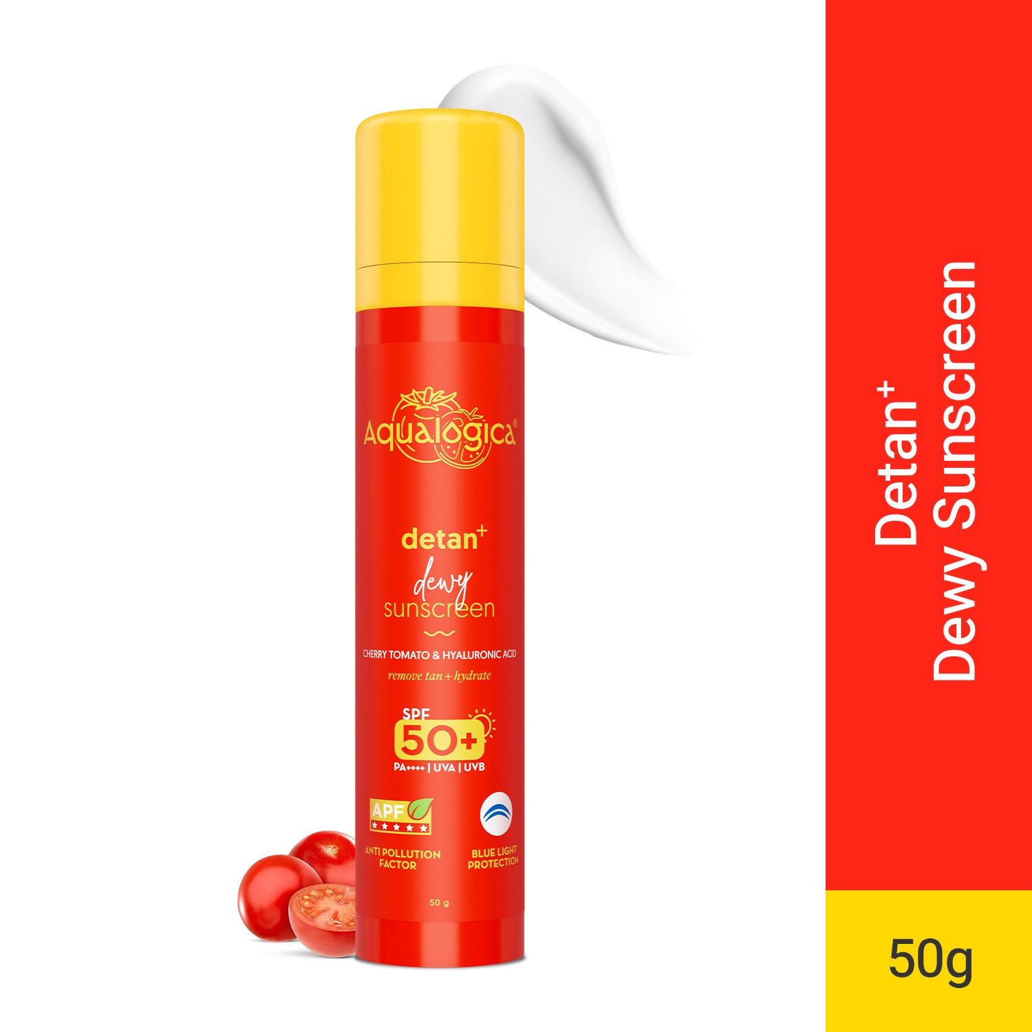 Detan+ Dewy Sunscreen SPF 50+ PA++++ with Cherry Tomato & HA - 50 g