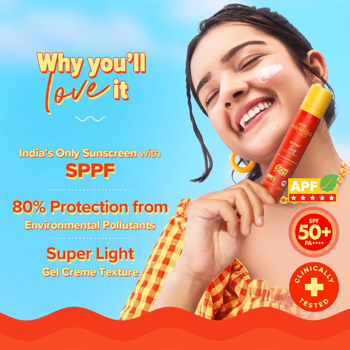 Detan+ Dewy Sunscreen with SPF 50+ & PA++++ for UVA/B & Blue Light Protection & No White Cast - 50g