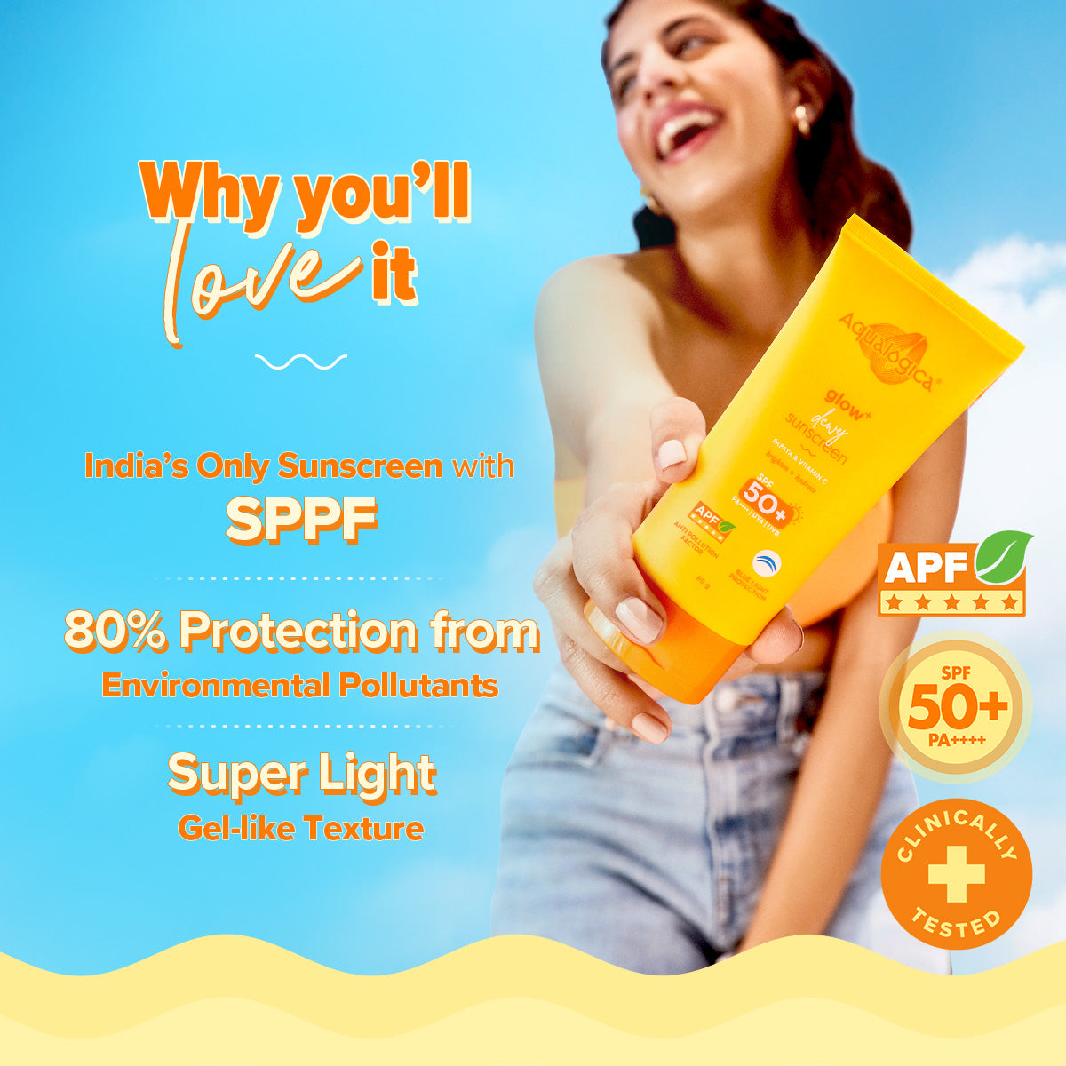 Glow+ Dewy Sunscreen SPF 50+ PA++++ with Anti Pollution Factor (APF) | Papaya & Vitamin C - 80g
