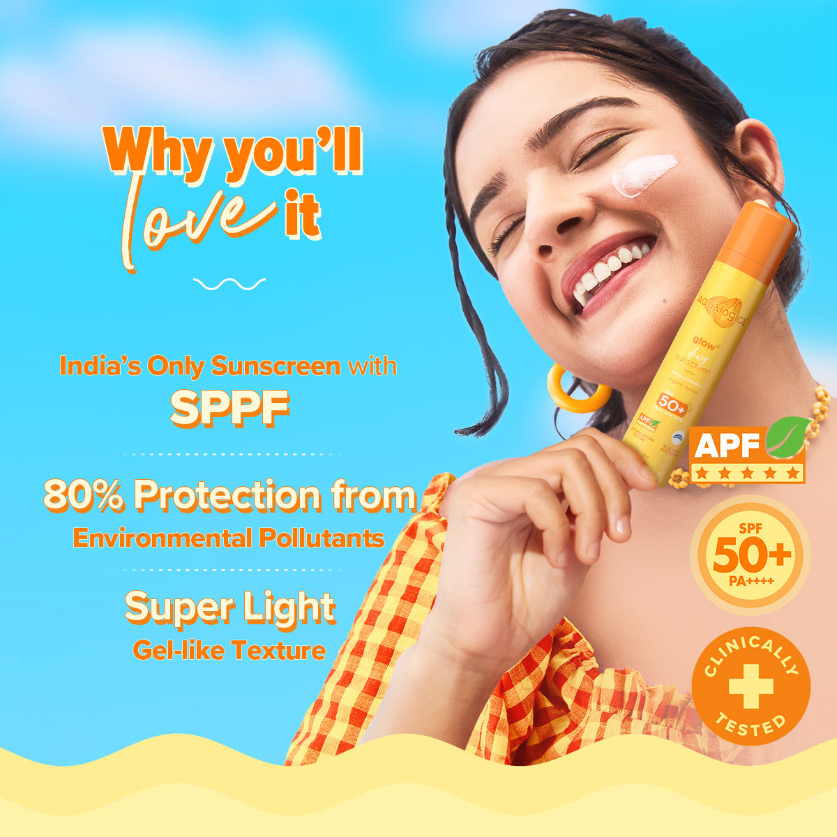 Glow+ Dewy Sunscreen SPF 50+ PA++++ with Anti Pollution Factor (APF) | Papaya & Vitamin C - 50g