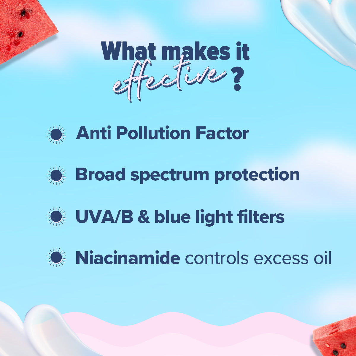 Radiance+ Dewy Sunscreen with Anti Pollution Factor (APF) | Watermelon & Niacinamide with SPF 50 & PA+++ - 50g