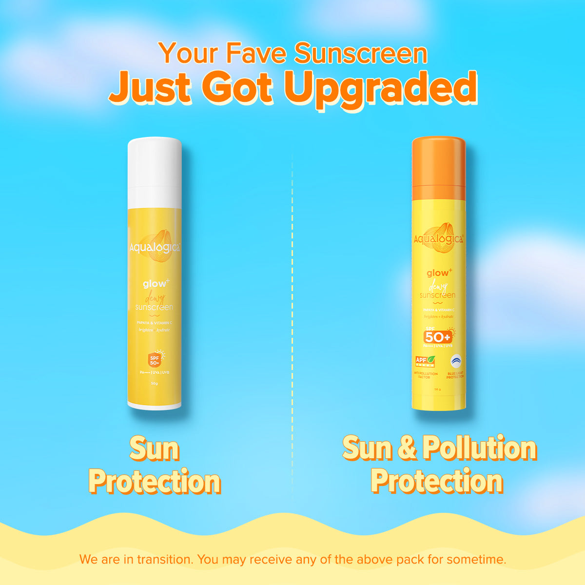Glow+ Dewy Sunscreen SPF 50+ PA++++ with Anti Pollution Factor (APF) | Papaya & Vitamin C - 50g