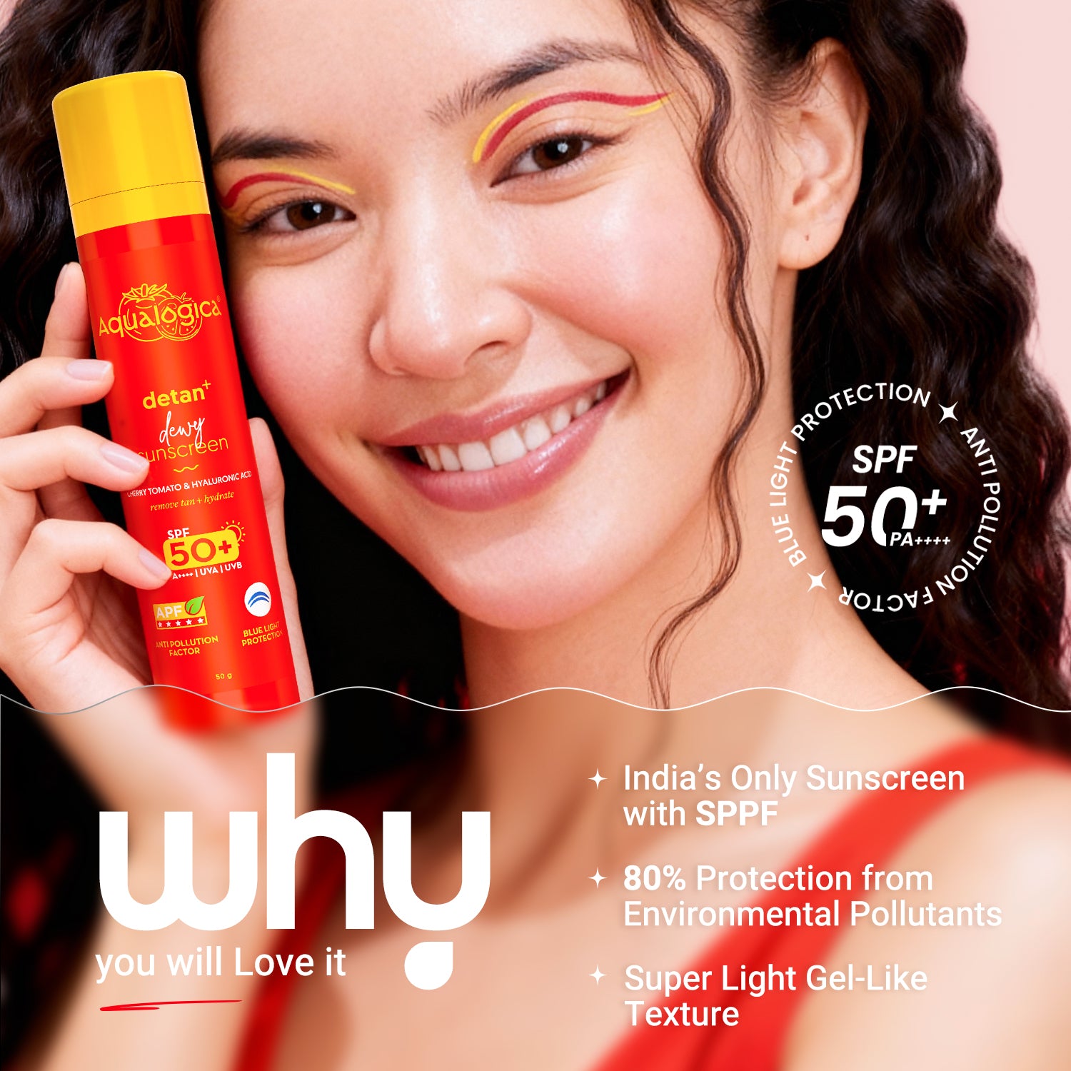 Detan+ Dewy Sunscreen SPF 50+ PA++++ with Cherry Tomato & HA - 50 g