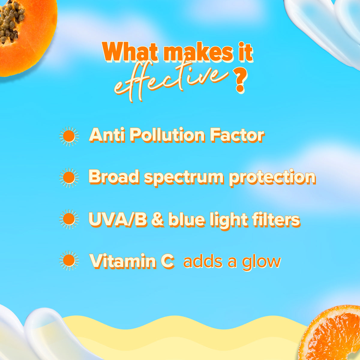 Glow+ Dewy Sunscreen SPF 50+ PA++++ with Anti Pollution Factor (APF) | Papaya & Vitamin C - 50g