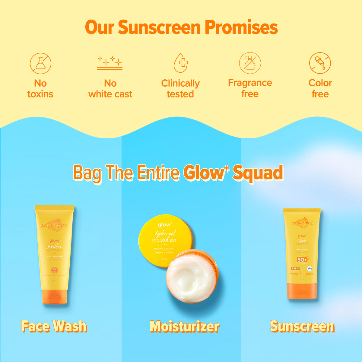 Glow+ Dewy Sunscreen SPF 50+ PA++++ with Anti Pollution Factor (APF) | Papaya & Vitamin C - 80g
