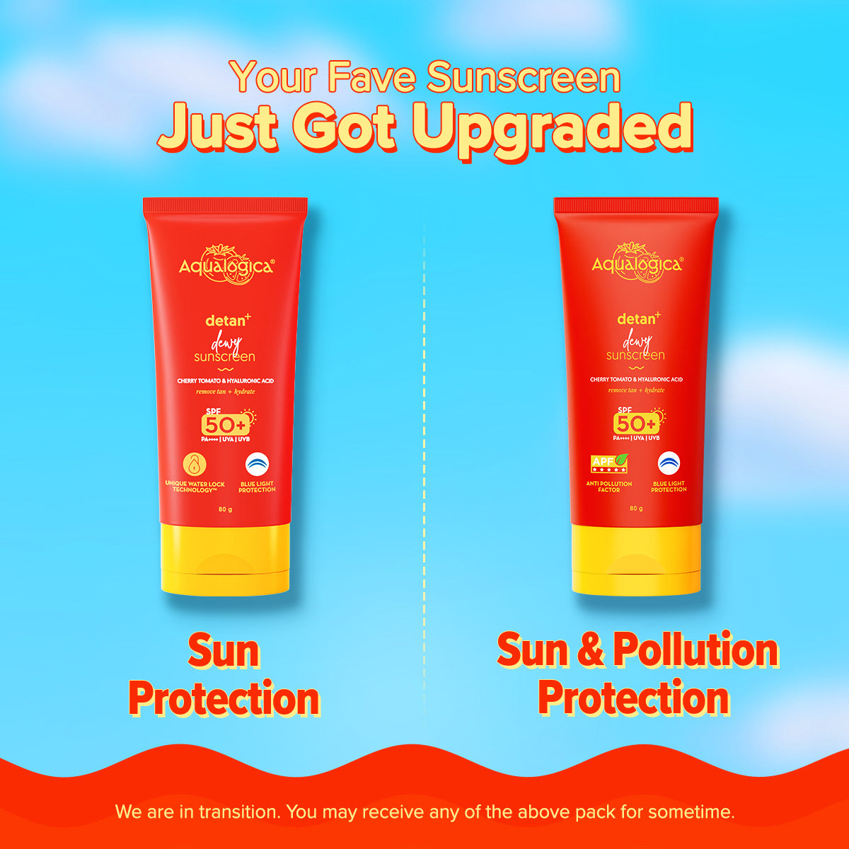 Detan+ Dewy Sunscreen SPF 50+ PA++++ with Anti Pollution Factor (APF) | UVA/B & Blue Light Protection - 80g