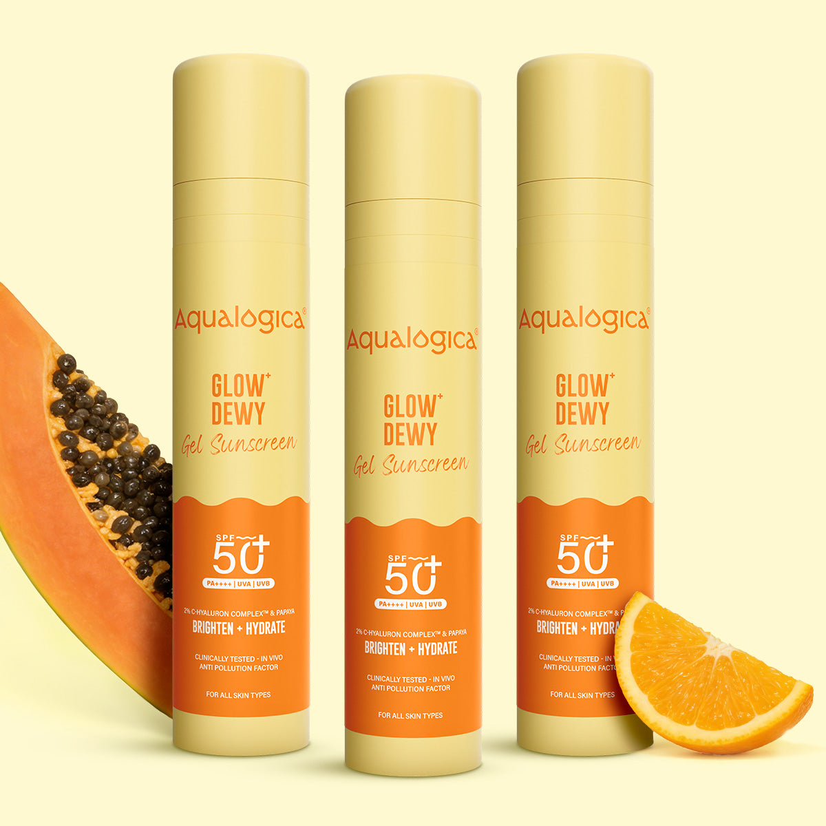Glow+ Dewy Sunscreen Gel In-Vivo Tested SPF 50+ PA++++ with Papaya & Vitamin C - 50g (Pack of 3)