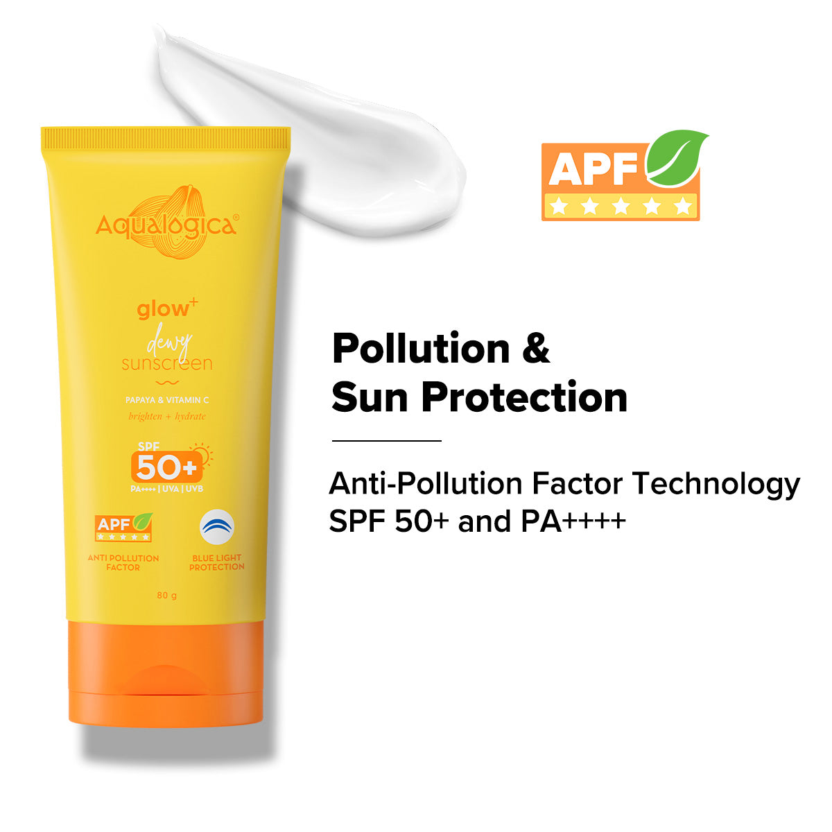 Glow+ Dewy Sunscreen SPF 50+ PA++++ with Anti Pollution Factor (APF) | Papaya & Vitamin C - 80g