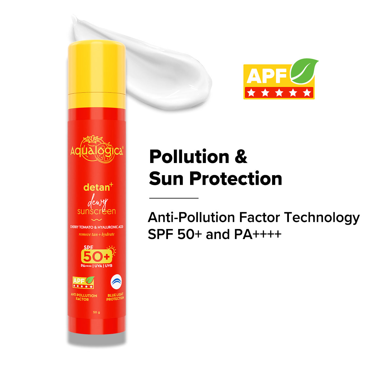 Detan+ Dewy Sunscreen with SPF 50+ & PA++++ for UVA/B & Blue Light Protection & No White Cast - 50g