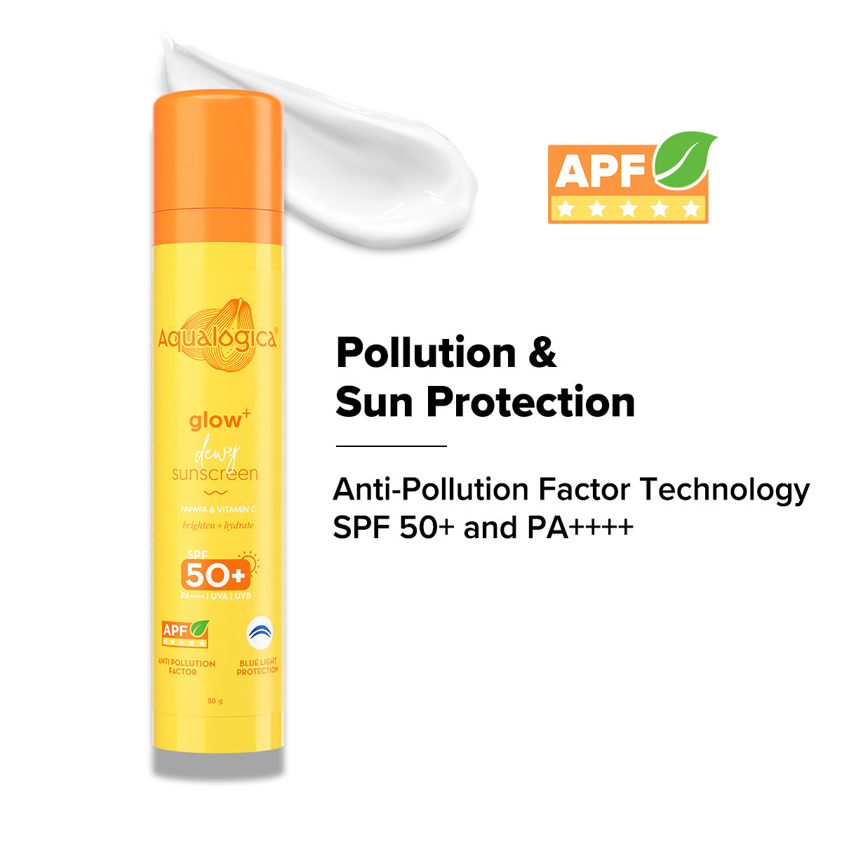 Glow+ Dewy Sunscreen SPF 50+ PA++++ with Anti Pollution Factor (APF) | Papaya & Vitamin C - 50g