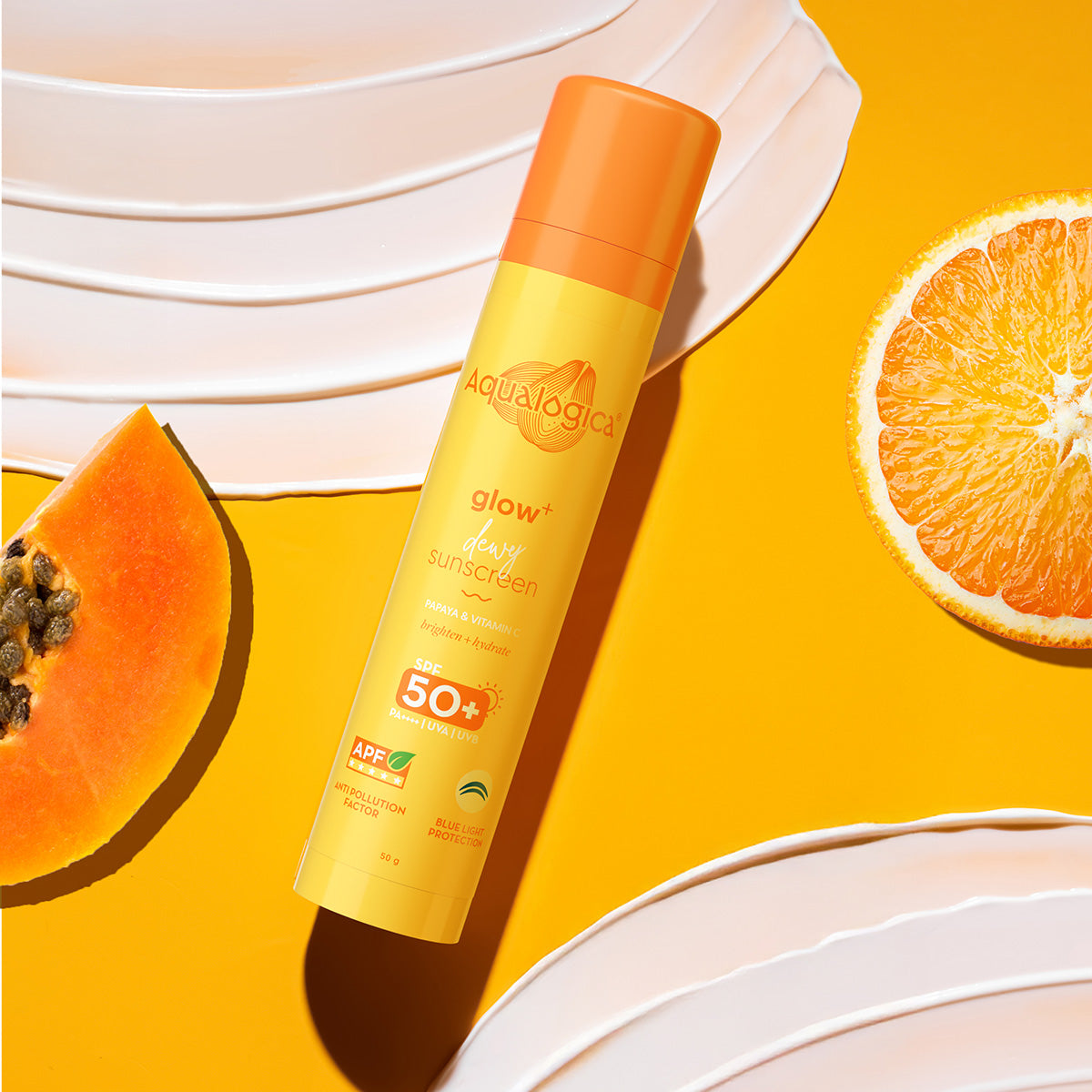 Glow+ Dewy Sunscreen SPF 50+ PA++++ with Anti Pollution Factor (APF) | Papaya & Vitamin C - 50g