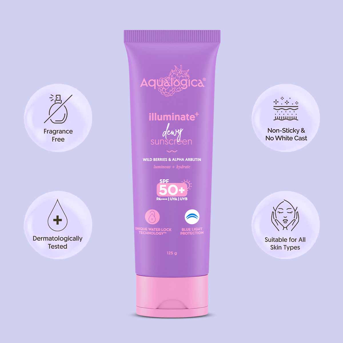 Illuminate+ Dewy Sunscreen SPF 50+ PA++++ with Wild Berries & Alpha Arbutin - 125 g