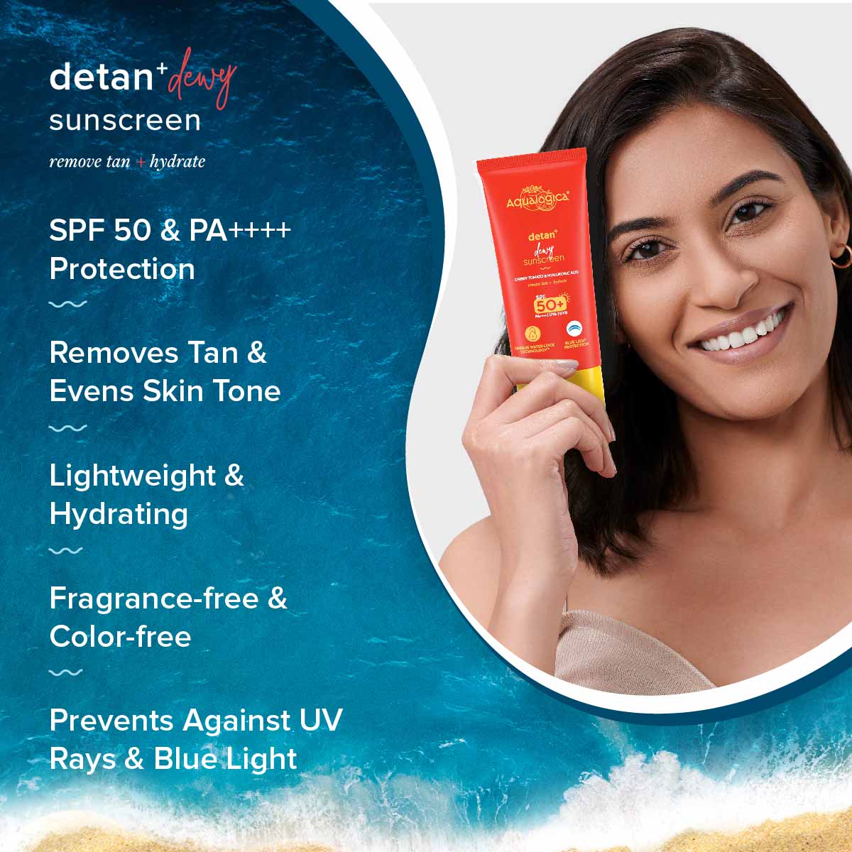FREEBIE | Detan+ Dewy Sunscreen with SPF 50+ & PA++++ for UVA/B & Blue Light Protection & No White Cast - 80g