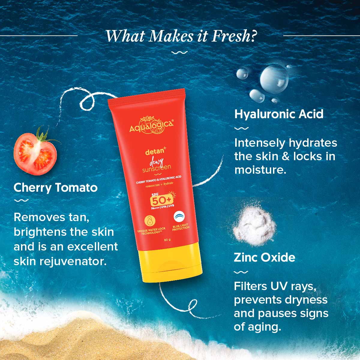 FREEBIE | Detan+ Dewy Sunscreen with SPF 50+ & PA++++ for UVA/B & Blue Light Protection & No White Cast - 80g