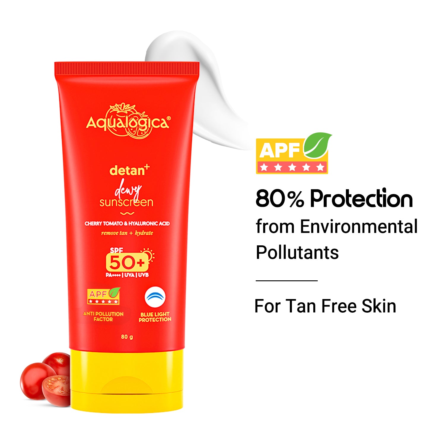 Detan+ Dewy Sunscreen SPF 50+ PA++++ with Anti Pollution Factor (APF) | UVA/B & Blue Light Protection - 80g