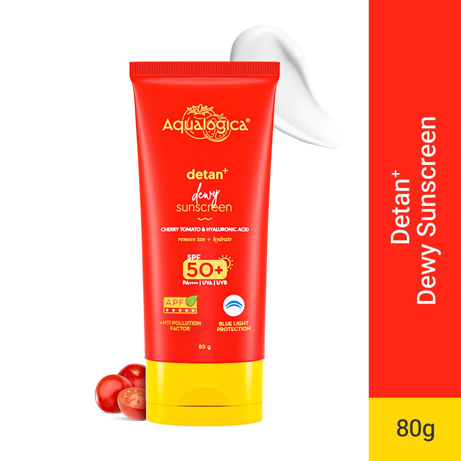 Detan+ Dewy Sunscreen SPF 50+ PA++++ with Anti Pollution Factor (APF) | UVA/B & Blue Light Protection - 80g