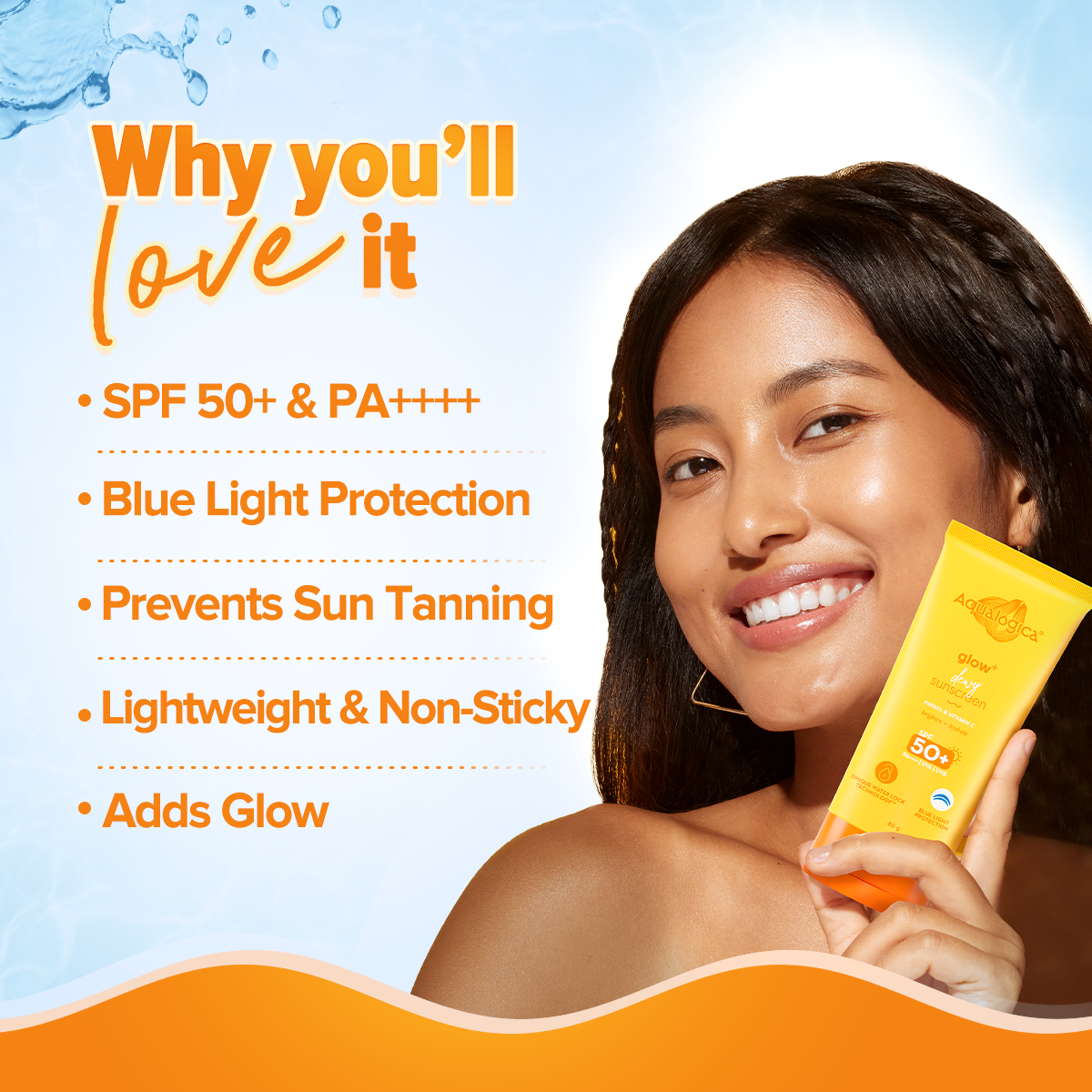 Glow+ Dewy Sunscreen with SPF 50+ & PA++++ for UVA/B & Blue Light Protection & No White Cast - 80g