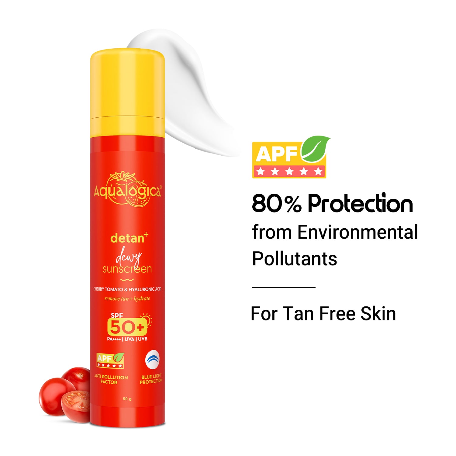 Detan+ Dewy Sunscreen SPF 50+ PA++++ with Cherry Tomato & HA - 50 g