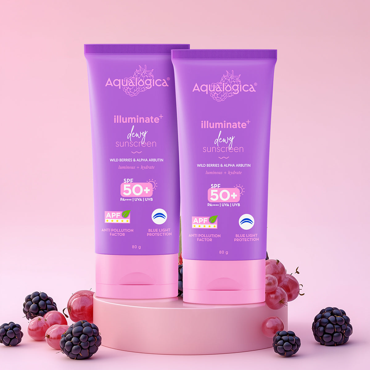 Illuminate+ Dewy Sunscreen SPF 50+ PA++++ with Wild Berries & Alpha Arbutin - 80 g(Pack of 2)