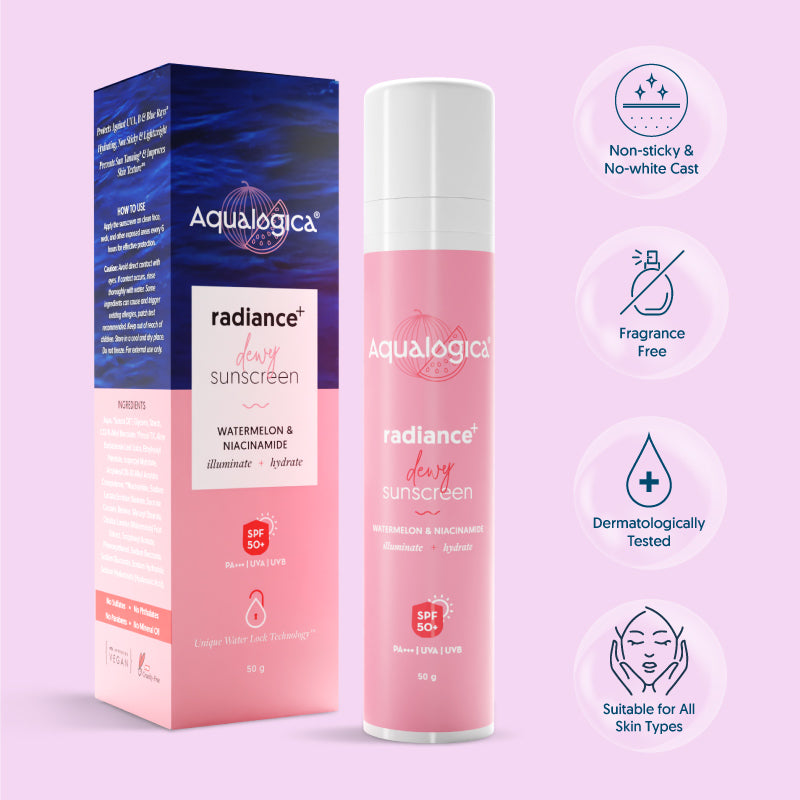 Radiance Suncreen Radiance+ Dewy Sunscreen with Watermelon & Niacinamide with SPF 50 & P ...
