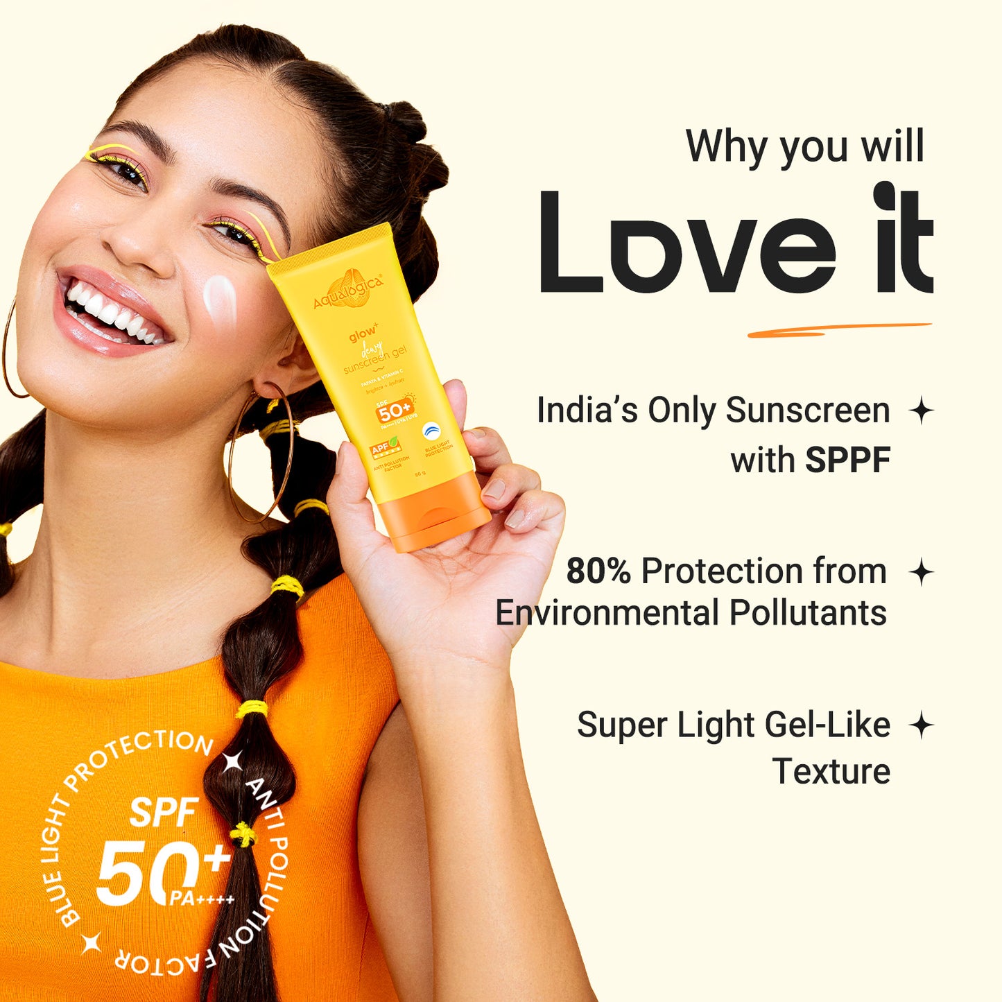 Glow+ Dewy Sunscreen Gel SPF 50+ PA++++ with Papaya & Vitamin C - 80g