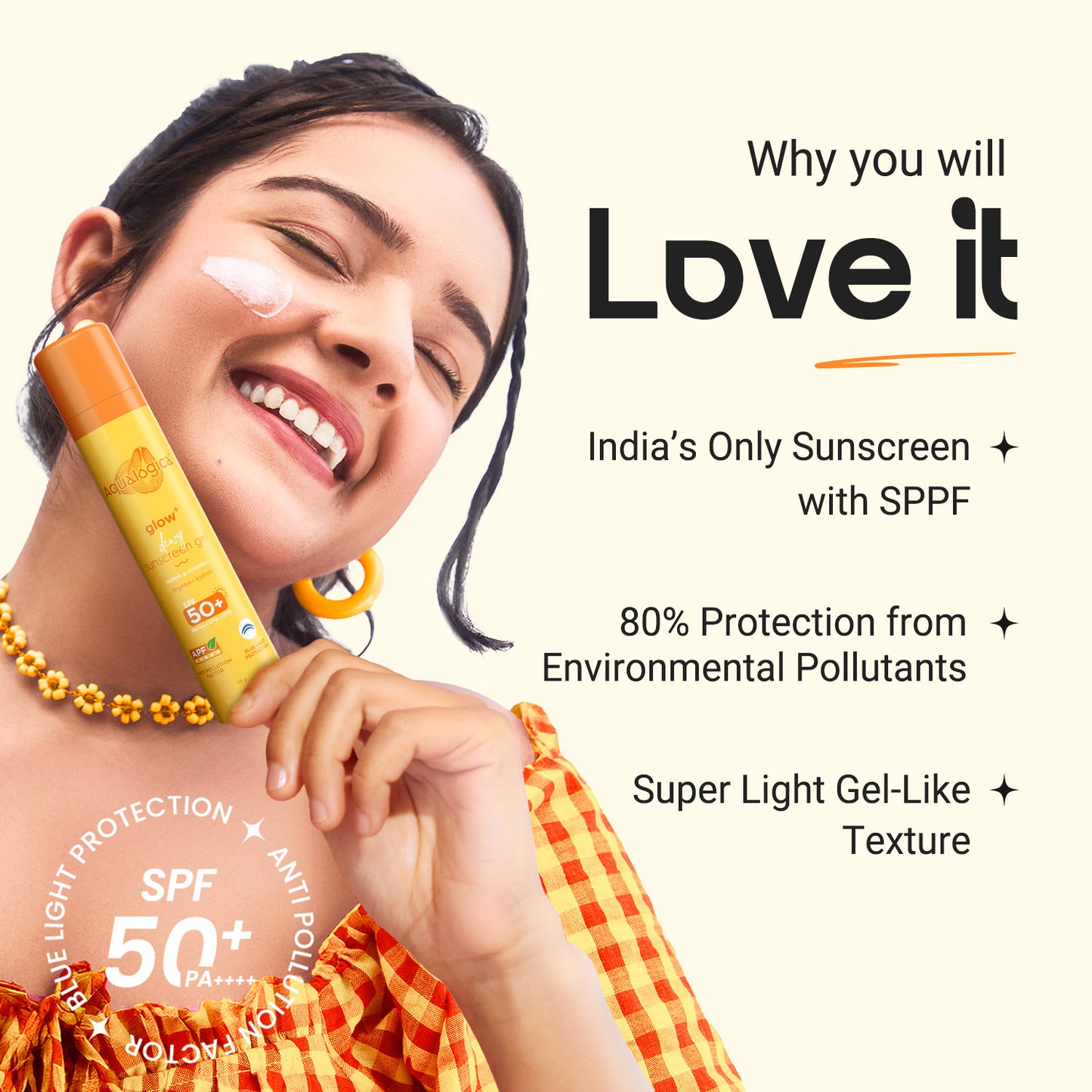 Glow+ Dewy Sunscreen Gel SPF 50+ PA++++  with Papaya & Vitamin C - 50g