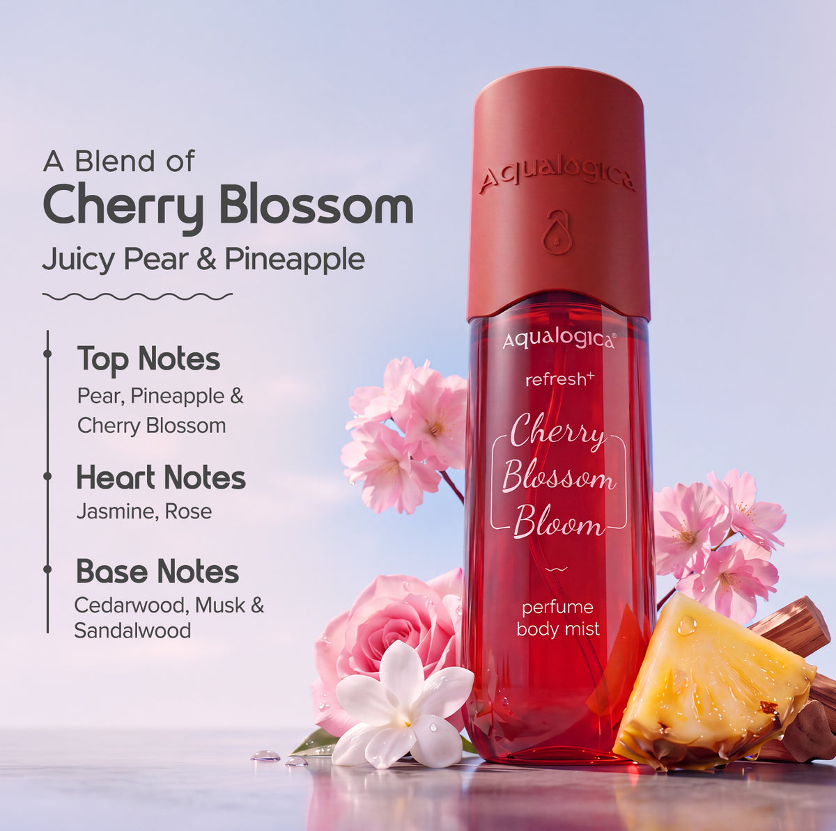 Refresh+ Cherry Blossom Bloom Perfume Body Mist with Zemea and Hyaluronic Acid 150 ml