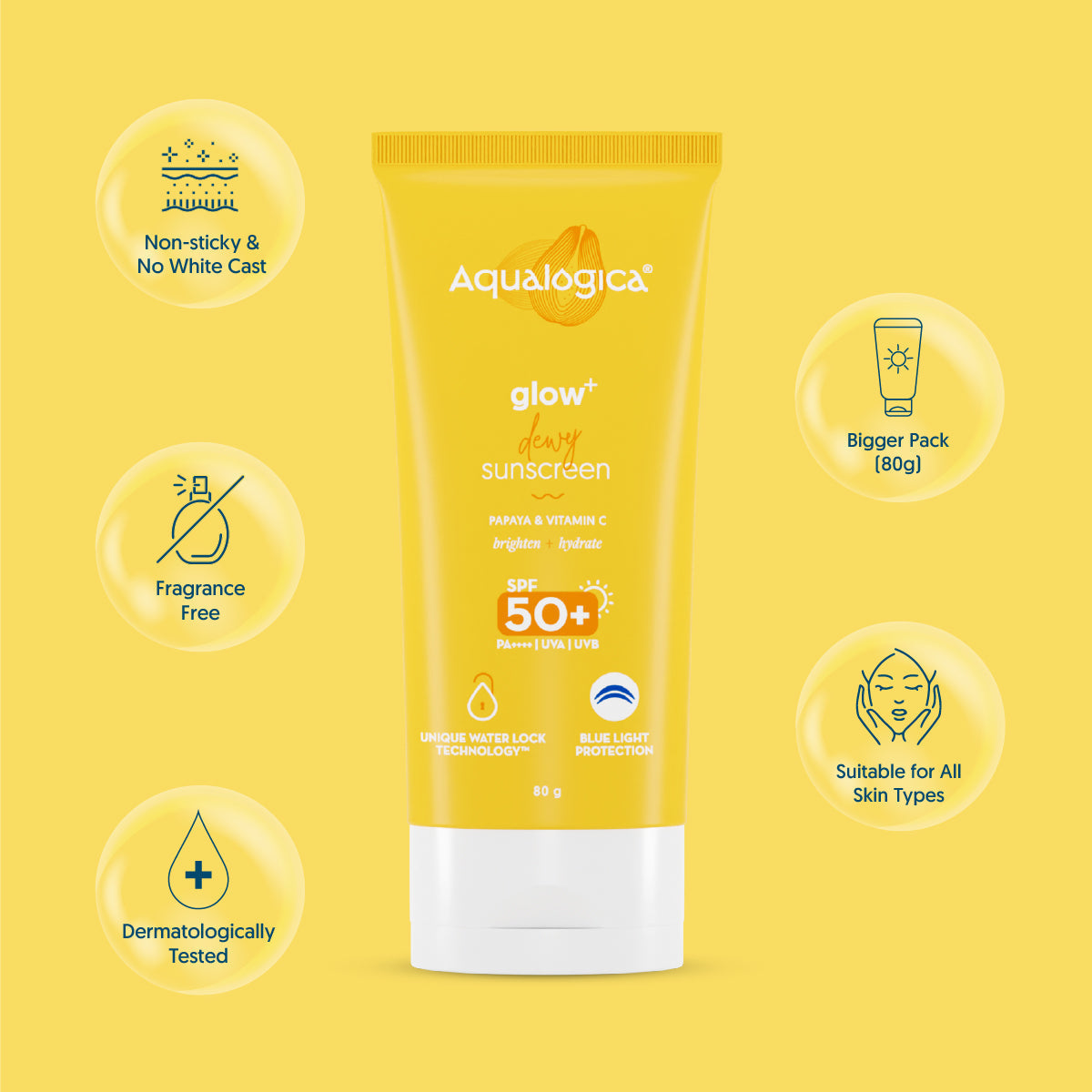 FREEBIE | Glow+ Dewy Sunscreen with SPF 50+ & PA++++ for UVA/B & Blue Light Protection & No White Cast - 80g