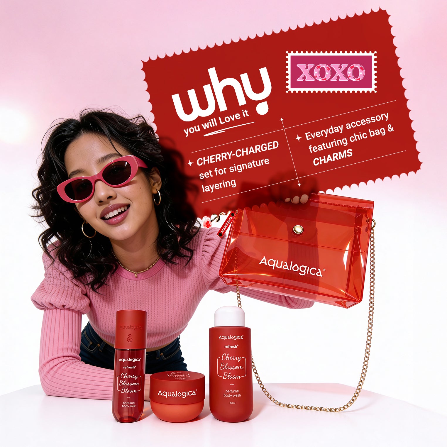 Refresh+ Cherry Blossom Bloom - Hot girl essentials Gift set with Sling bag & charms