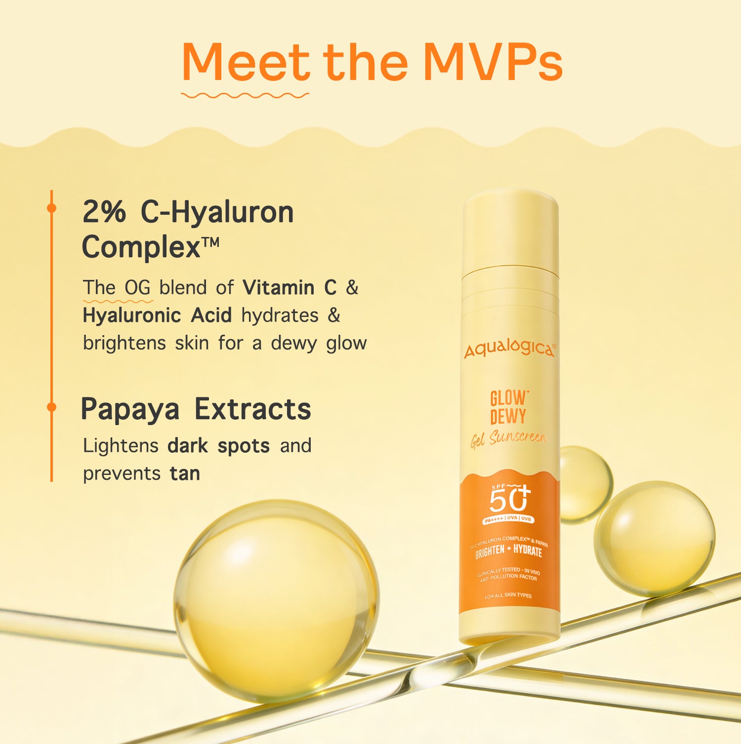 Glow+ Dewy Gel Sunscreen In-Vivo Tested SPF 50+ PA++++ with Papaya & Vitamin C - 50g (Pack of 2)