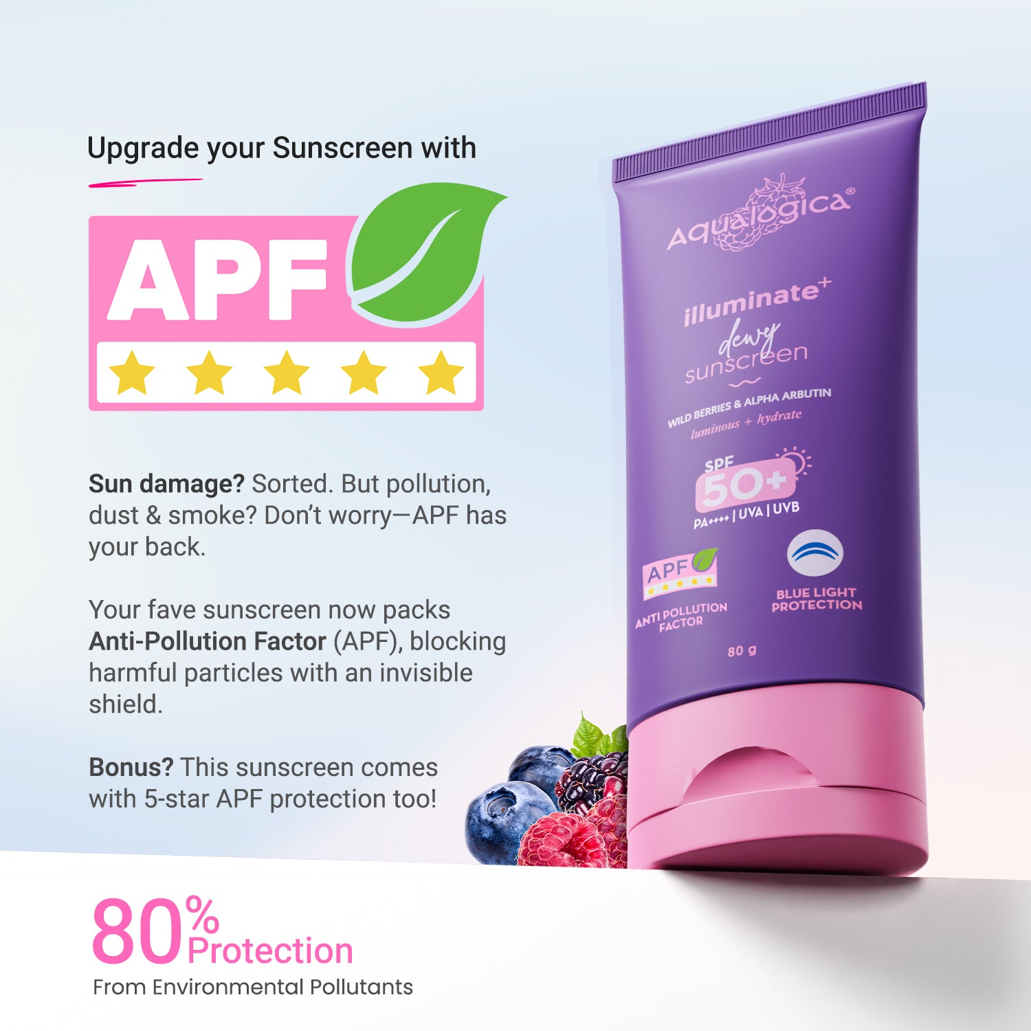 Illuminate+ Dewy Sunscreen SPF 50+ PA++++ with Wild Berries & Alpha Arbutin - 80 g(Pack of 2)