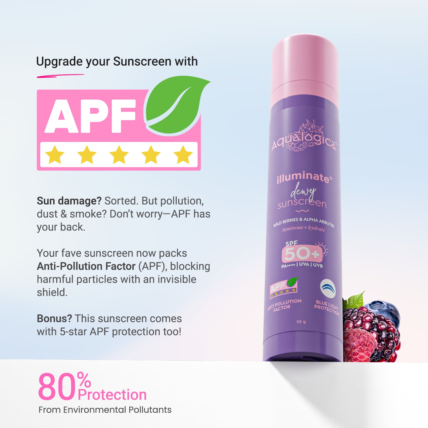 Illuminate+ Dewy Sunscreen SPF 50+ PA++++ with Wild Berries & Alpha Arbutin - 50 g(Pack of 2)