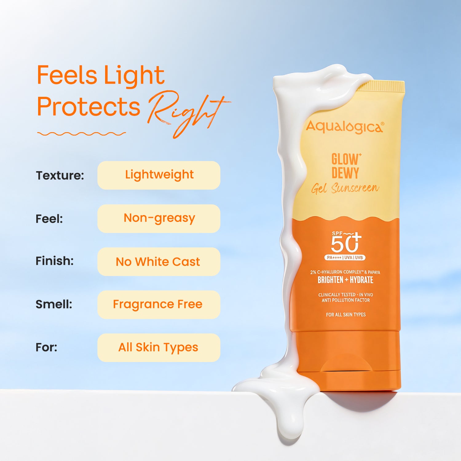 Glow+ Dewy Sunscreen Gel In-Vivo Tested SPF 50+ PA++++ with Papaya & Vitamin C - 80g