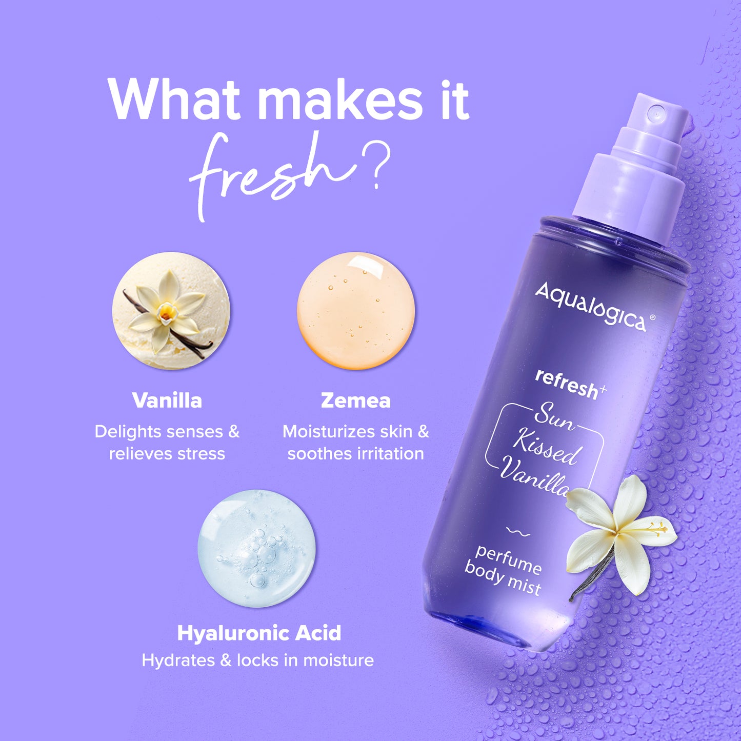 Refresh+ Sun Kissed Vanilla Perfume Body Mist with Zemea & Hyaluronic Acid - 150 ml
