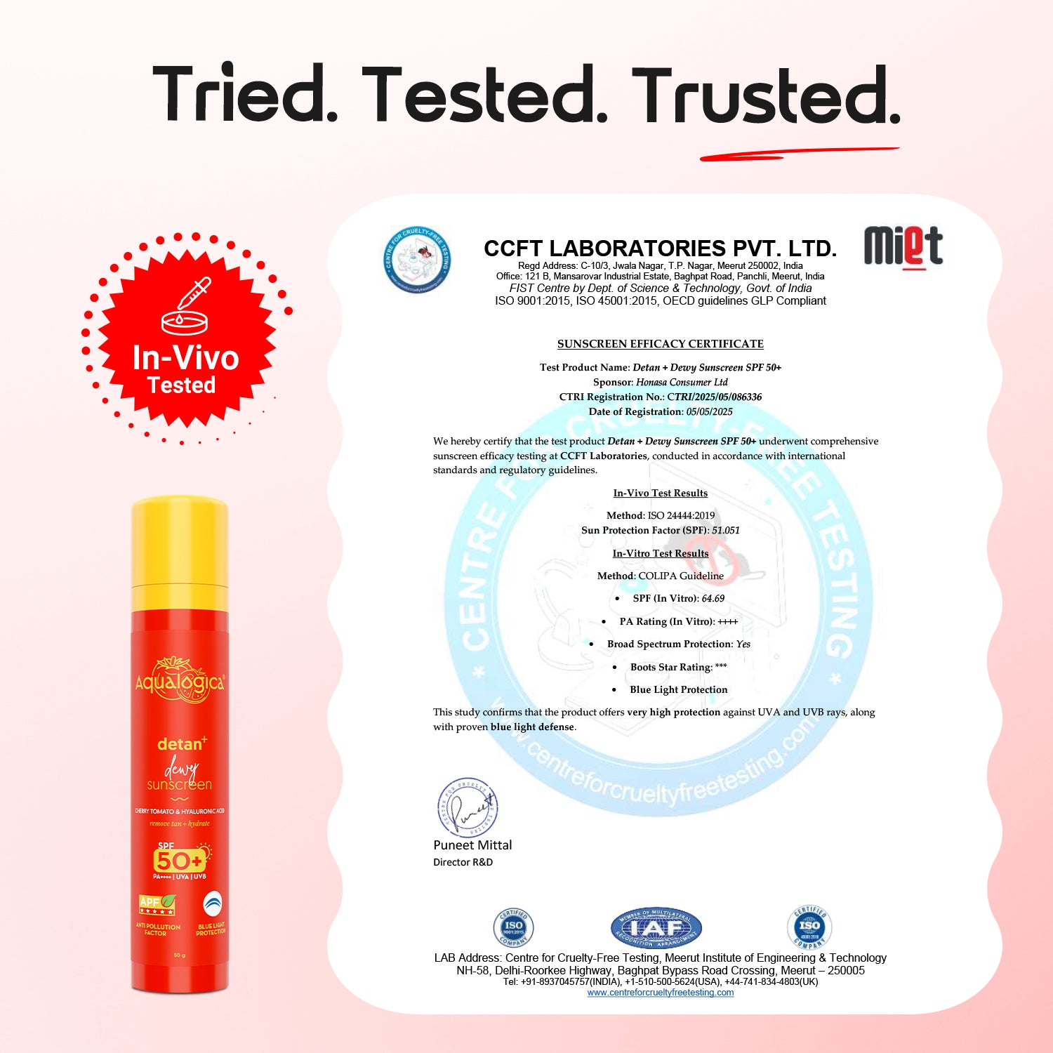 Detan+ Dewy Sunscreen In-Vivo Tested SPF 50+ PA++++ with Cherry Tomato & HA - 50 g (Pack of 2)