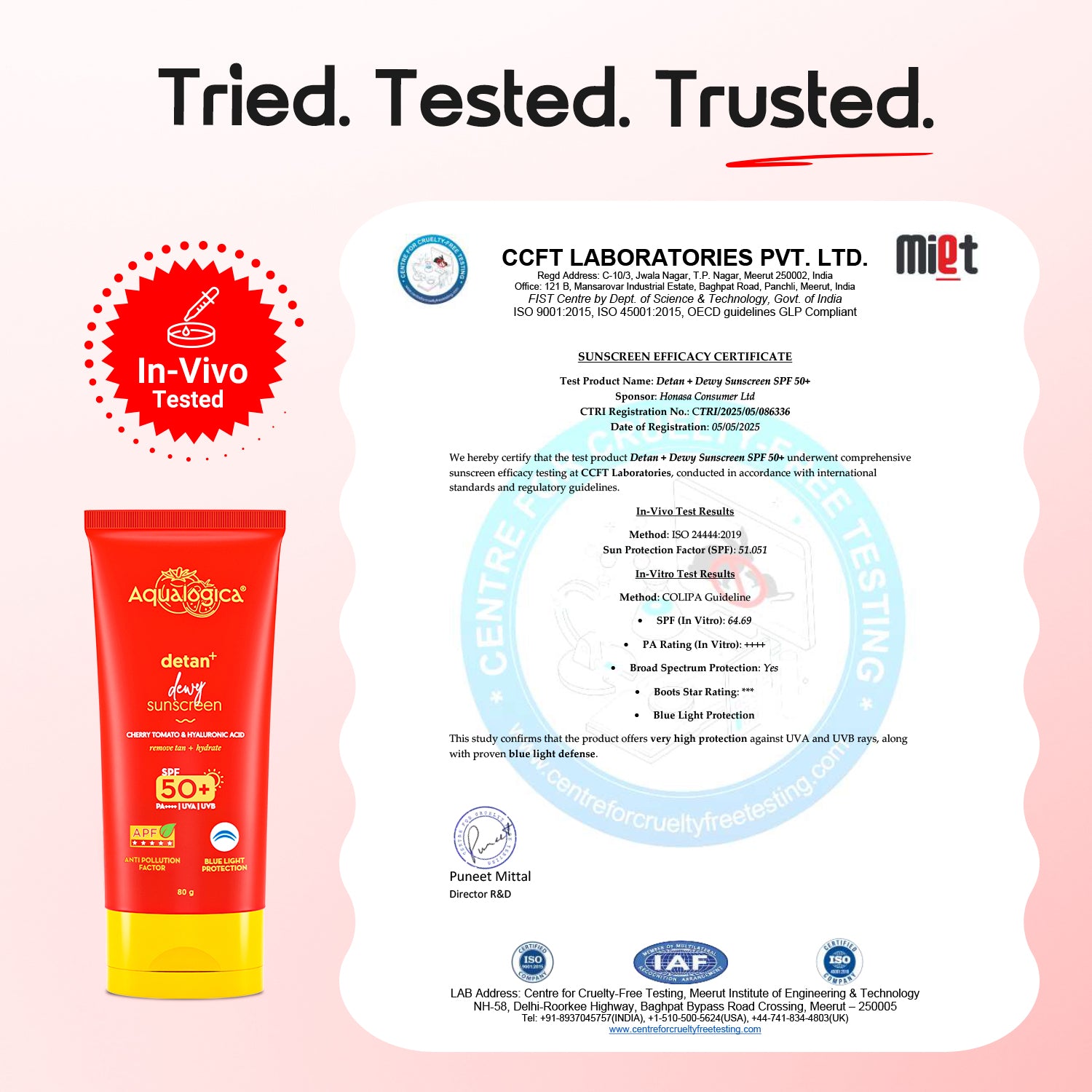Detan+ Dewy Sunscreen In-Vivo Tested SPF 50+ PA++++ with Anti Pollution Factor (APF) | UVA/B & Blue Light Protection - 80g