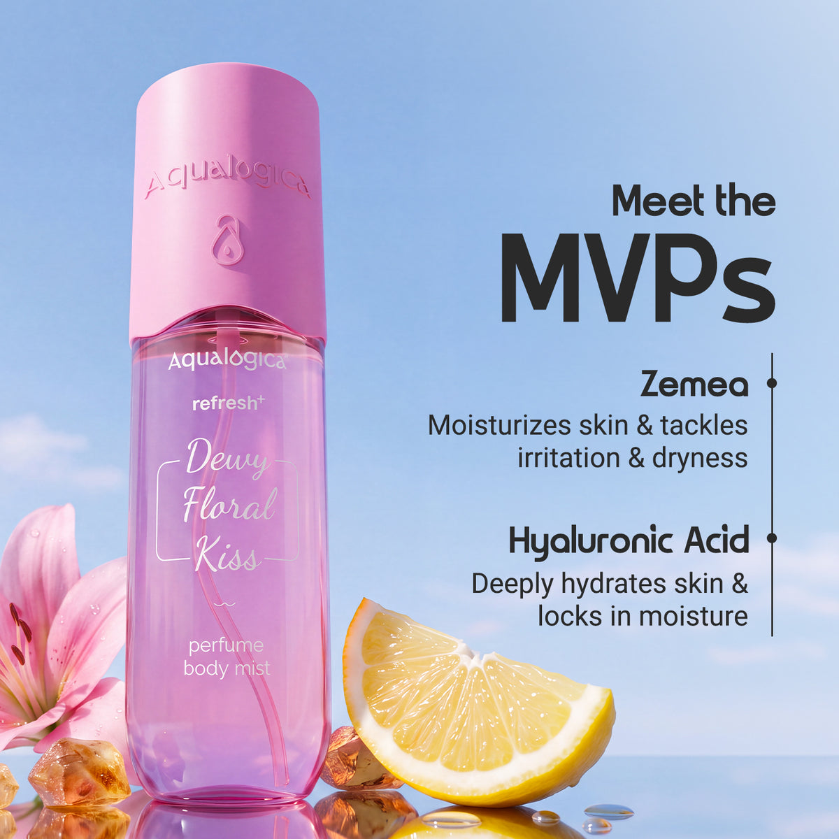 Refresh+ Dewy Floral Kiss Perfume Body Mist with Zemea & Hyaluronic Acid- 150 ml