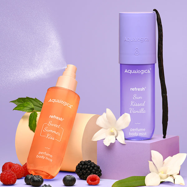 Aqualogica strawberry body mist with fruity and vanilla fragrance
