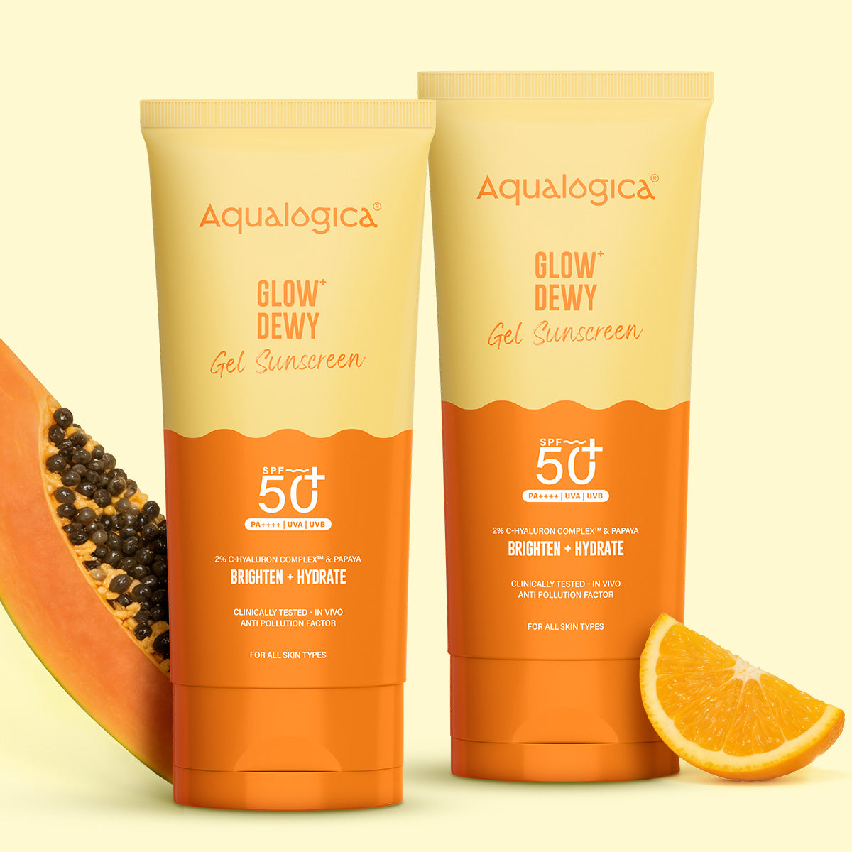 Glow+ Dewy Sunscreen Gel In-Vivo Tested SPF 50+ PA++++ with Papaya & Vitamin C - 80g (Pack of 2)