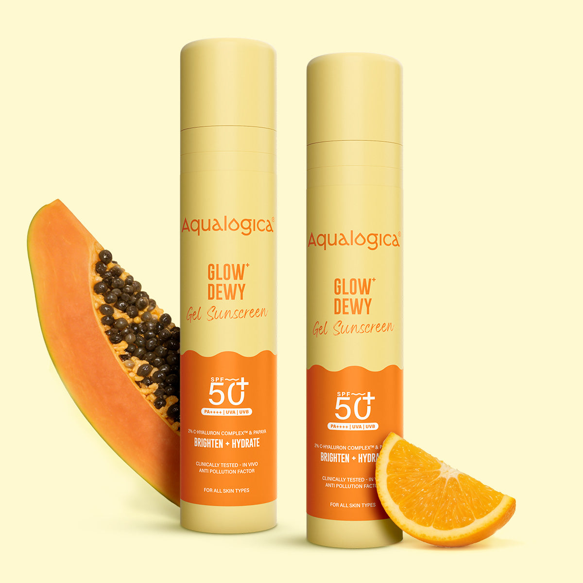 Glow+ Dewy Sunscreen Gel In-Vivo Tested SPF 50+ PA++++ with Papaya & Vitamin C - 50g (Pack of 2)