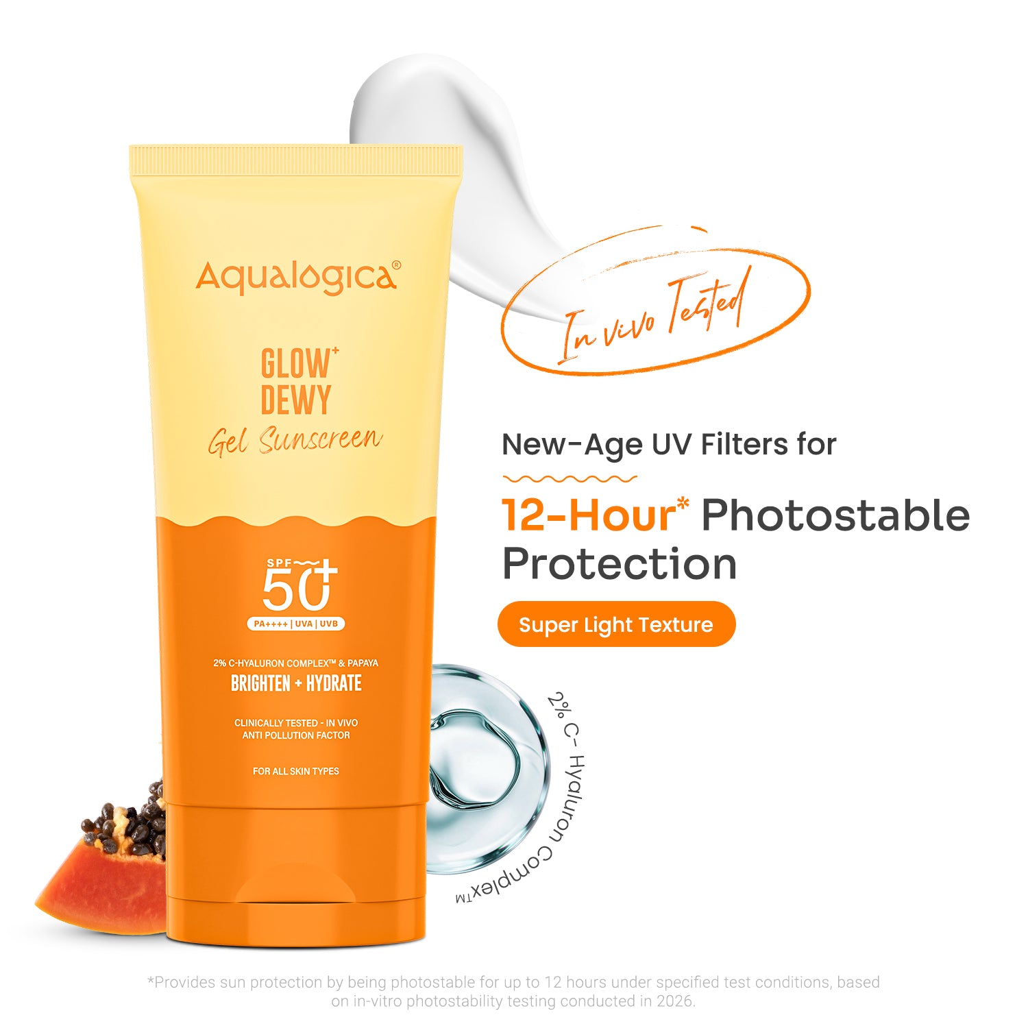 Glow+ Dewy Sunscreen Gel In-Vivo Tested SPF 50+ PA++++ with Papaya & Vitamin C - 80g