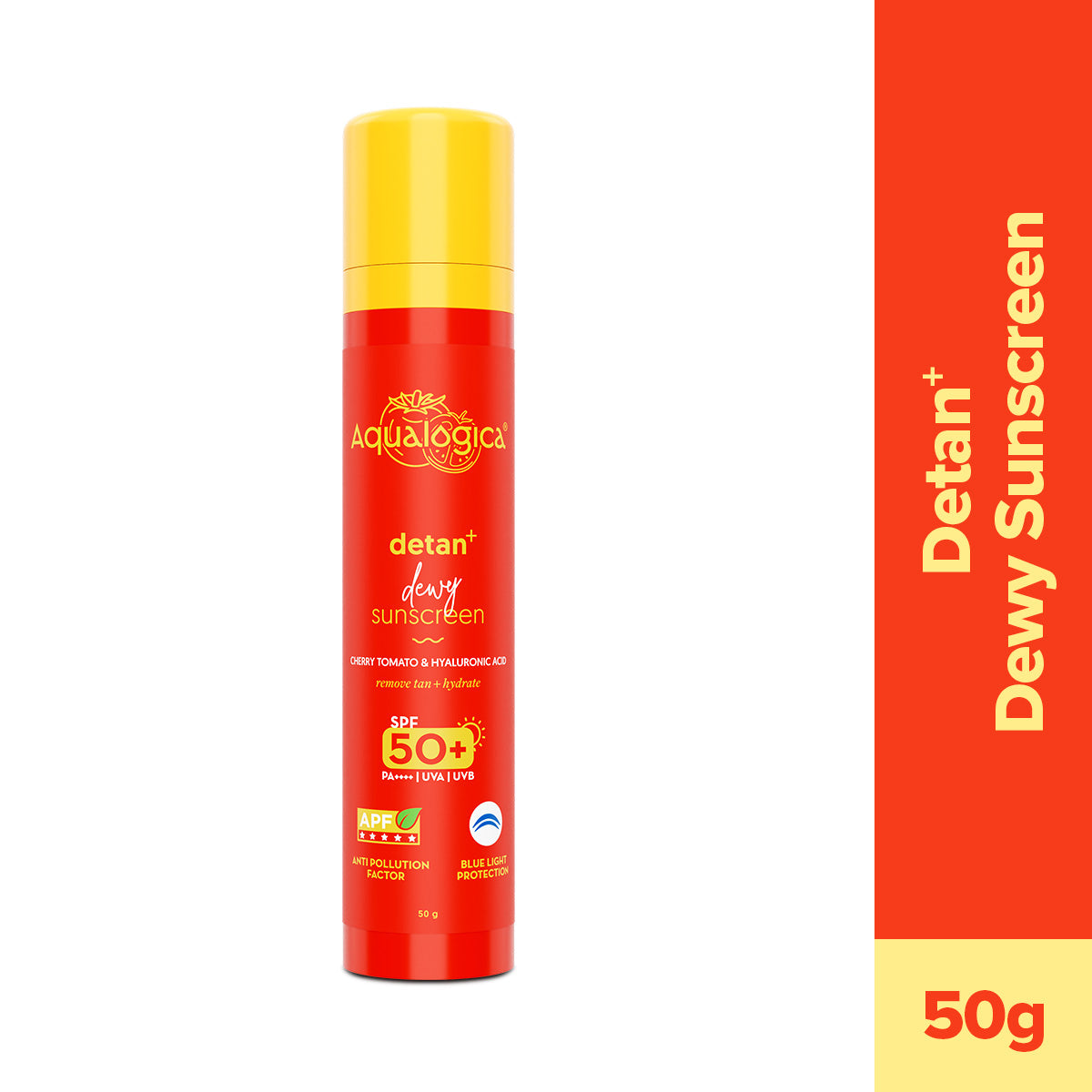 Detan+ Dewy Sunscreen SPF 50+ PA++++ with Anti Pollution Factor (APF) | UVA/B & Blue Light Protection - 50g