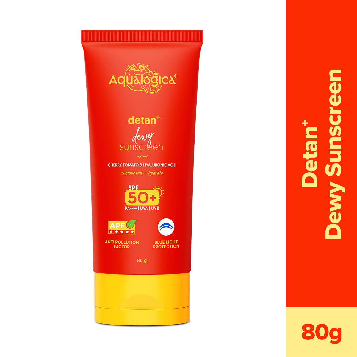Detan+ Dewy Sunscreen SPF 50+ PA++++ with Anti Pollution Factor (APF) | UVA/B & Blue Light Protection - 80g