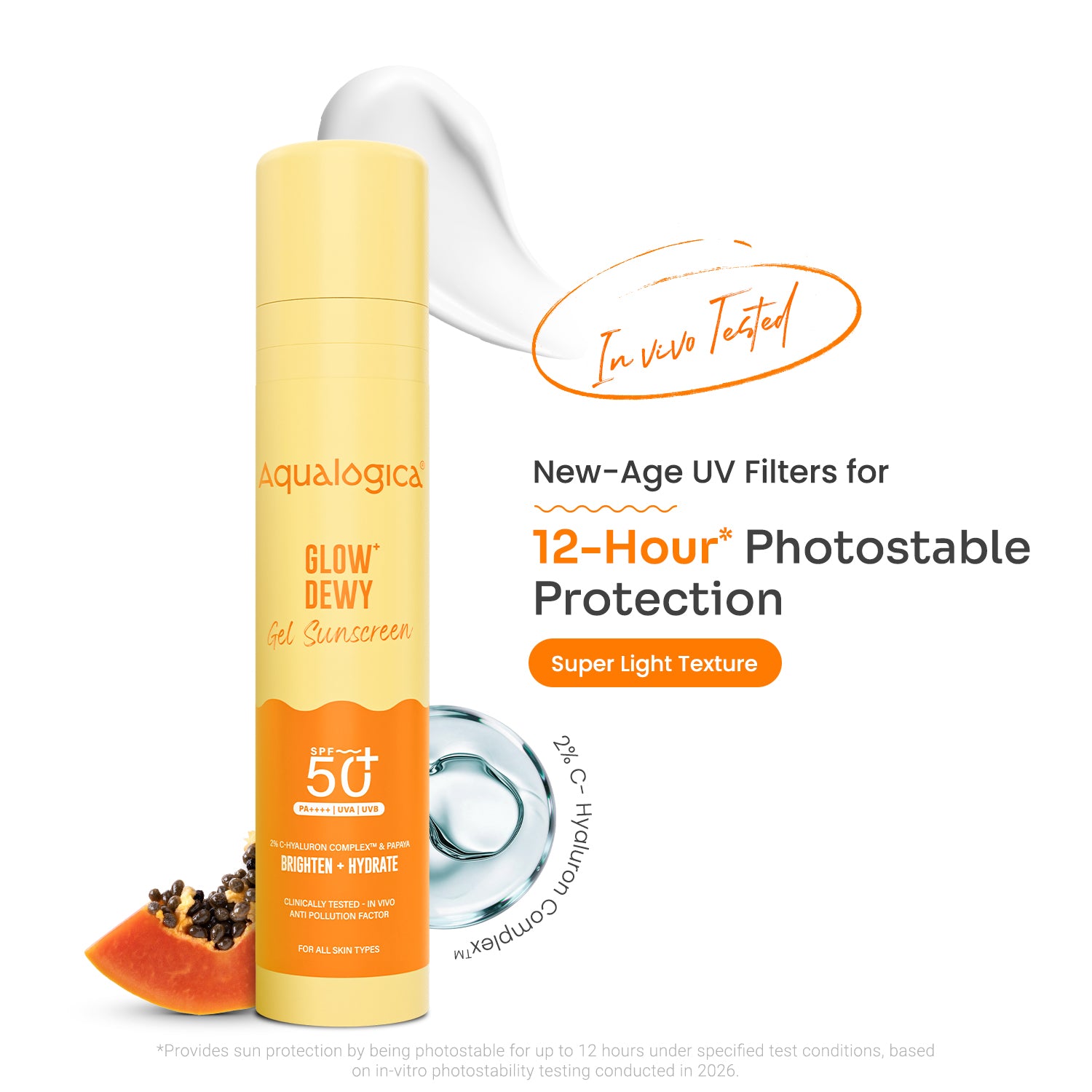 Glow+ Dewy Gel Sunscreen In-Vivo Tested SPF 50+ PA++++ with Papaya & Vitamin C - 50g