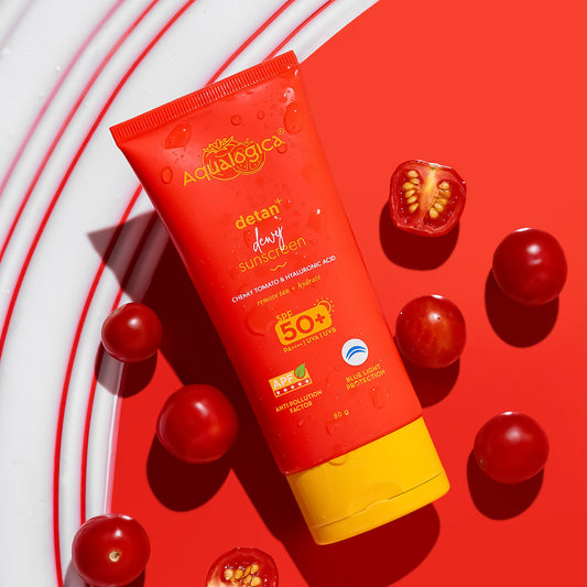 Detan+ Dewy Sunscreen with SPF 50+ & PA++++ for UVA/B & Blue Light Protection  & No White Cast - 80g