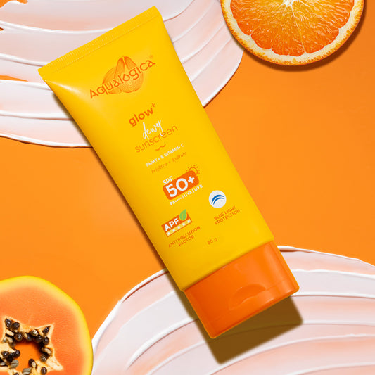 Glow+ Dewy Sunscreen SPF 50+ PA++++ with Anti Pollution Factor (APF) | Papaya & Vitamin C - 80g