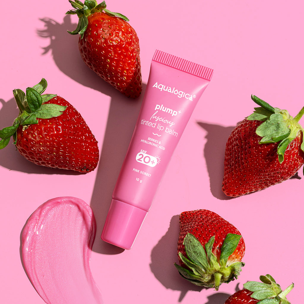 Pink Sorbet Plump+ Luscious Tinted SPF 20+ Lip Balm with Berries & Hya –  Aqualogica