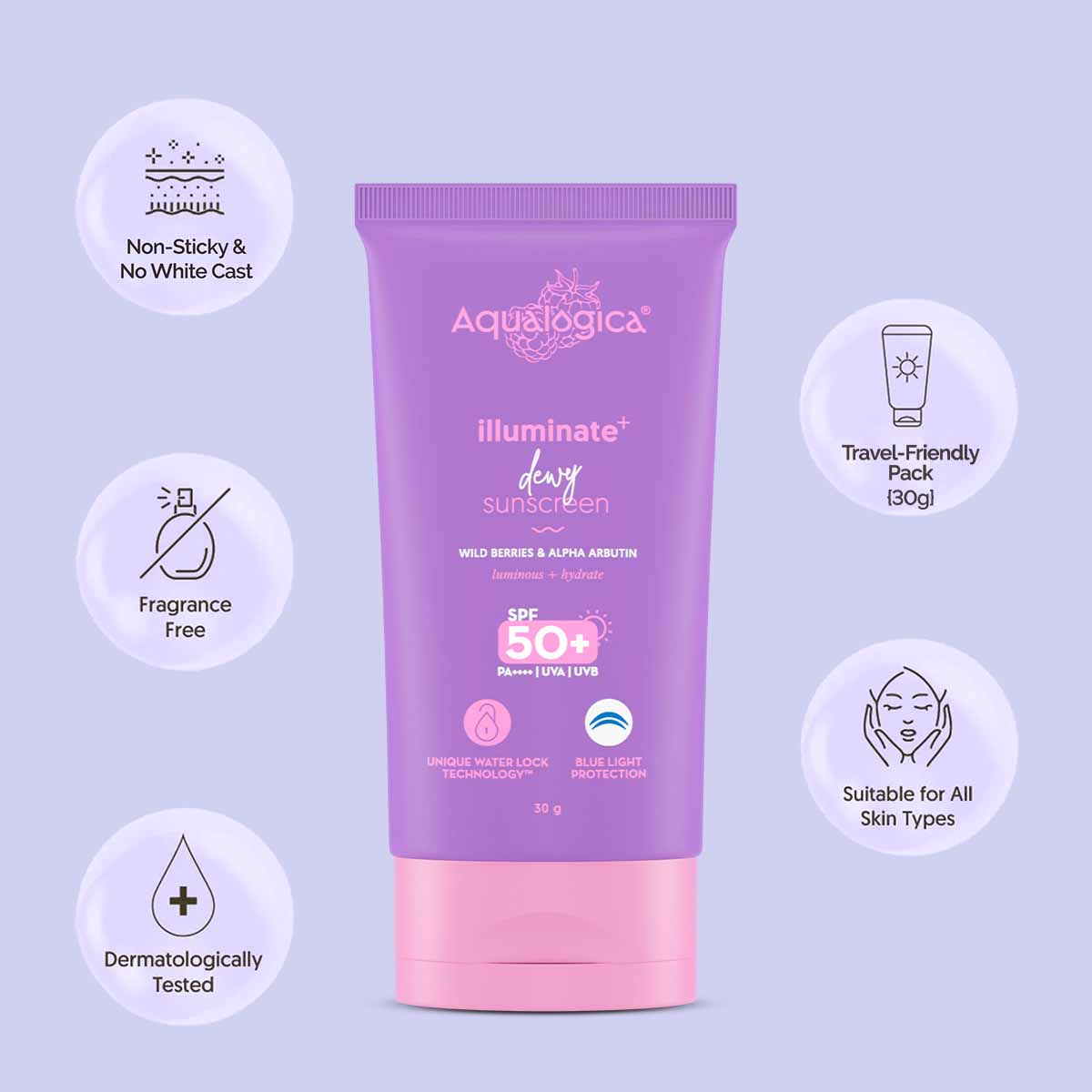 Illuminate+ Dewy Sunscreen SPF 50+ PA++++ with Wild Berries & Alpha Arbutin - 30 g