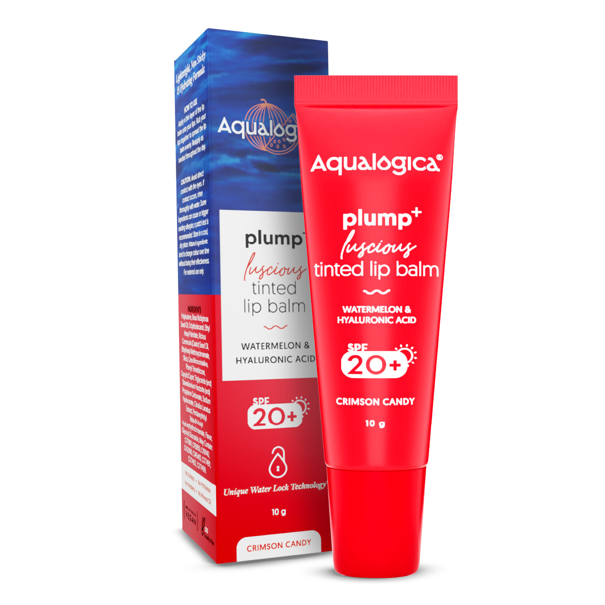 Crimson Candy Plump+ Luscious Tinted SPF 20+ Lip Balm with Watermelon & Hyaluronic Acid - 10g