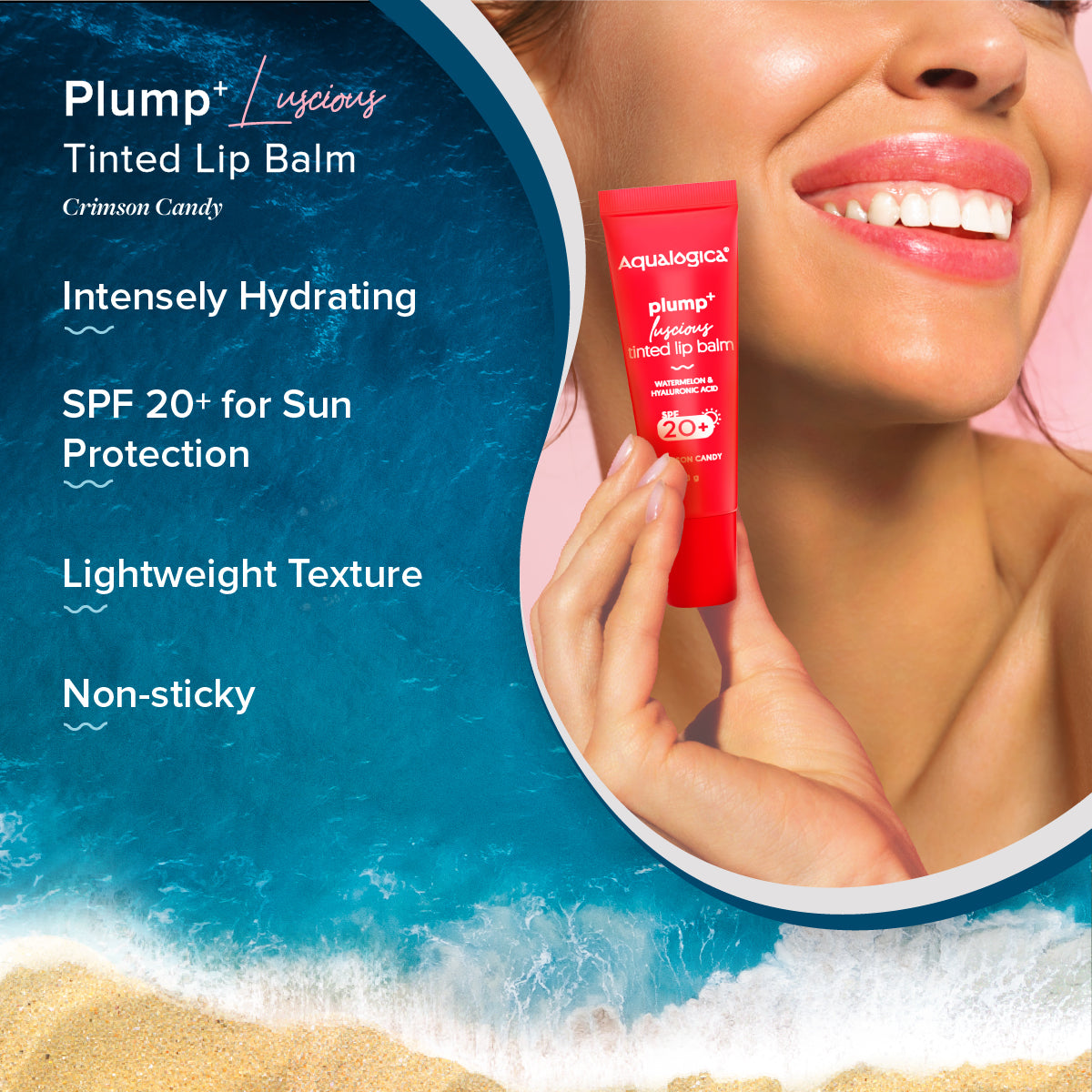 Crimson Candy Plump+ Luscious Tinted SPF 20+ Lip Balm with Watermelon & Hyaluronic Acid - 10g